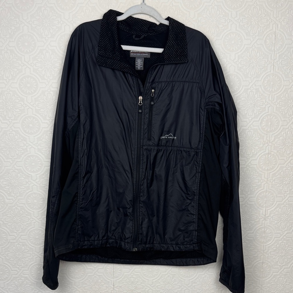 Eddie Bauer Men’s Black Full Zip Windbreaker Jacket Size XL Tall Nylon